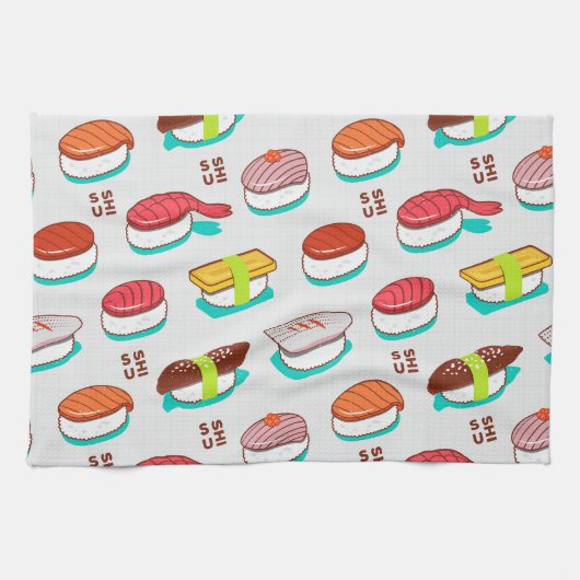  nigiri sushi, doodle patroon theedoek (Horizontaal)