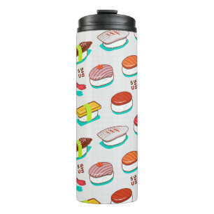  nigiri sushi, doodle patroon thermosbeker