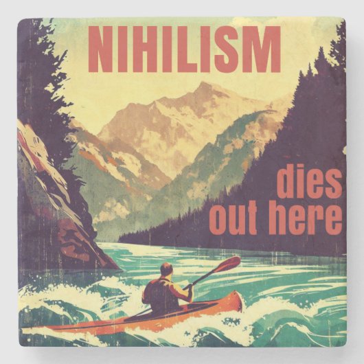 Nihilisme sterft hier door kajakken stenen onderzetter (Voorkant)