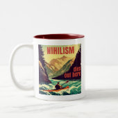 Nihilisme sterft hier door kajakken tweekleurige koffiemok (Links)