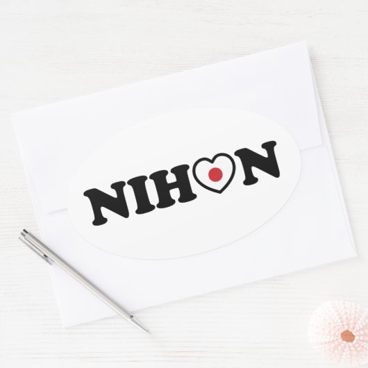 Nihon Love Heart Flag Ovale Sticker (Envelop)