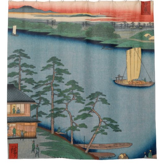 Niijuku Ferry  Ukiyo-e Japanse kunst Douchegordijn (Voorkant)