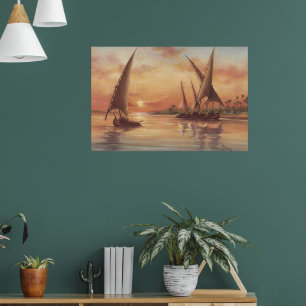 Nijl Zonsondergang Feluccas Kunst Poster