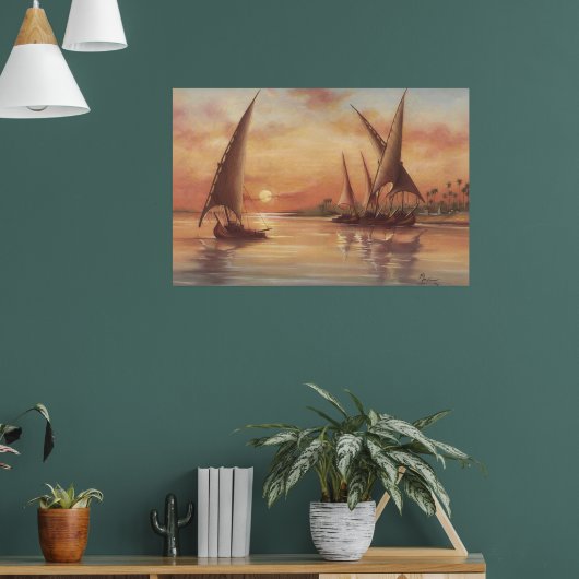 Nijl Zonsondergang Feluccas Kunst Poster (Woonkamer 1)