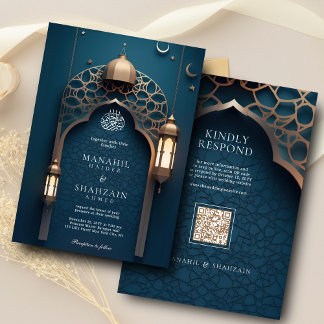 Nijlblauw Islamitische 3D boog Elegante Moslim bru Kaart