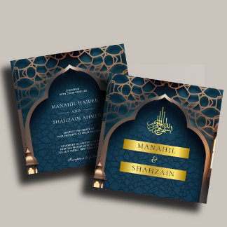Nijlblauw Islamitische 3D boog Elegante Moslim bru Kaart