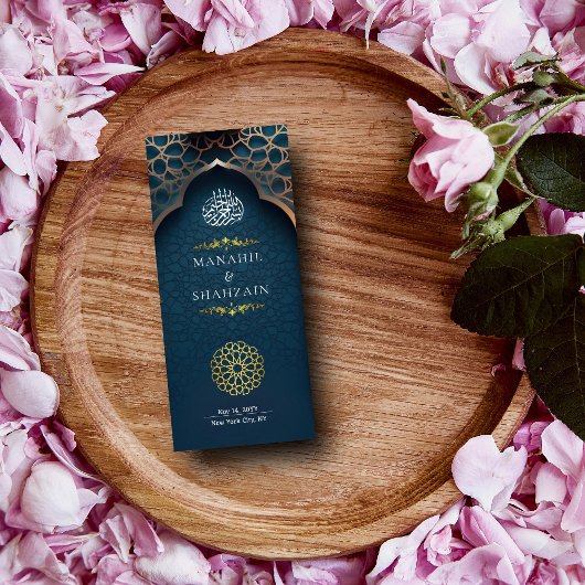 Nijlblauw Islamitische 3D boog Elegante Moslim bru Menu