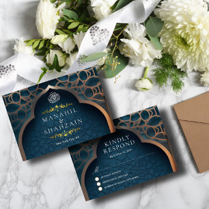 Nijlblauw Islamitische 3D boog Elegante Moslim bru RSVP Kaartje