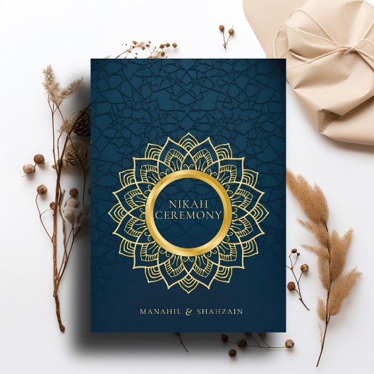 Nijlblauw Islamitische boog Elegante Moslim Nikah  Kaart