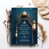 Nijlblauw Islamitische boog Elegante Moslim Nikah  Kaart