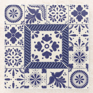 Nijlblauw Mexicaanse traditionele vogels Talavera Glazen Onderzetter