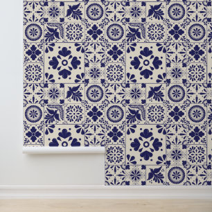 Nijlblauwe Linnen Mexicaanse Traditionele Talavera Behang