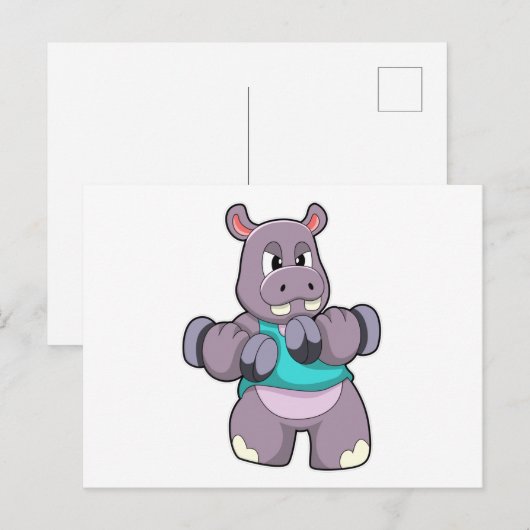 Nijlpaard aan het bodybuilden met halters briefkaart (Voorkant / Achterkant)