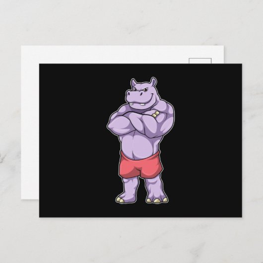 Nijlpaard als bodybuilder extreem briefkaart (Voorkant / Achterkant)