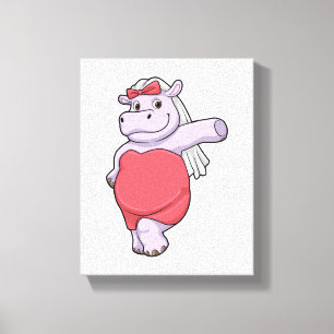 Nijlpaard als bruid met sluier en boog canvas afdruk