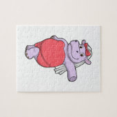 Nijlpaard als bruid met sluier en boog legpuzzel (Horizontaal)