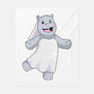 Nijlpaard als bruid met sluier fleece deken