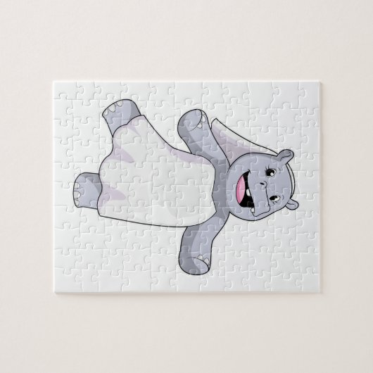 Nijlpaard als bruid met sluier legpuzzel (Horizontaal)