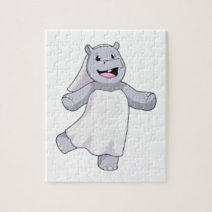 Nijlpaard als bruid met sluier legpuzzel