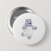 Nijlpaard als bruid met sluier ronde button 7,6 cm (Voorkant /achterkant)