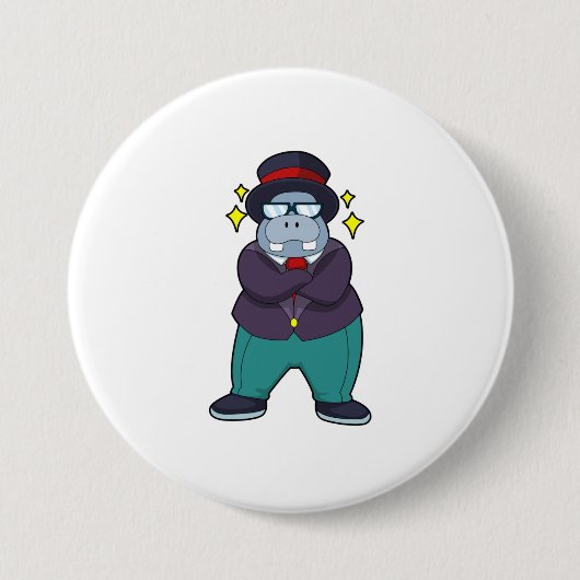 Nijlpaard als Bruidegom met Pak.PNG Ronde Button 7,6 Cm (Voorkant)