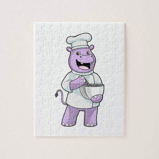 Nijlpaard als Chef met Kom Legpuzzel (Verticaal)