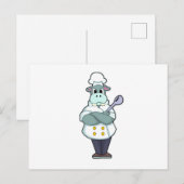 Nijlpaard als kok met houten lepel en schort briefkaart (Voorkant / Achterkant)