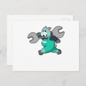 Nijlpaard als monteur met sleutel briefkaart (Voorkant / Achterkant)