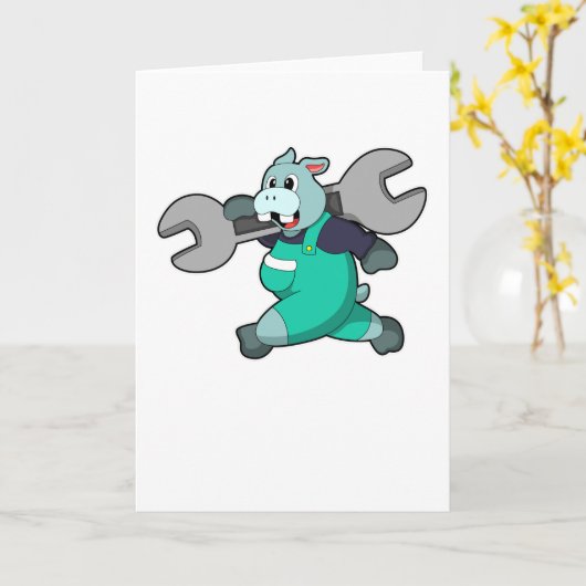 Nijlpaard als monteur met sleutel kaart (Gele Bloem)