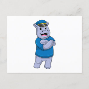 Nijlpaard als politieagent met politiepet briefkaart