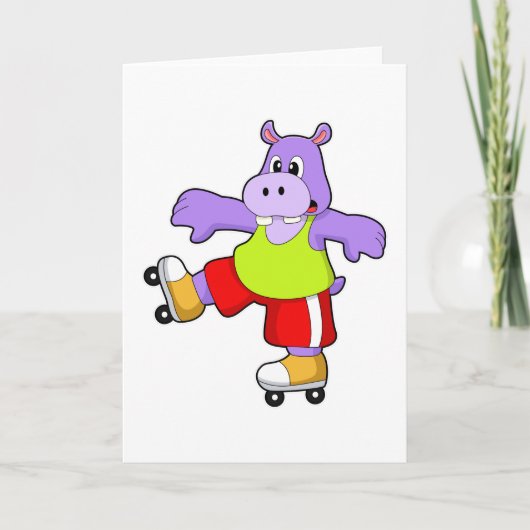 Nijlpaard als schaatser met inline schaatsen kaart (Voorkant)