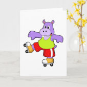 Nijlpaard als schaatser met inline schaatsen kaart (Gele Bloem)