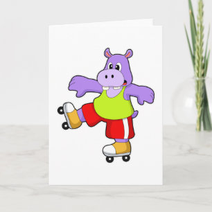 Nijlpaard als schaatser met inline schaatsen kaart