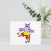 Nijlpaard als schaatser met inline skates briefkaart (Staand voorkant)