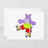 Nijlpaard als schaatser met inline skates briefkaart (Voorkant / Achterkant)