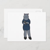 Nijlpaard als secretaris met notitieblok en pen briefkaart (Voorkant / Achterkant)