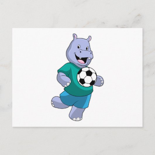 Nijlpaard als voetballer met voetbal briefkaart (Voorkant)