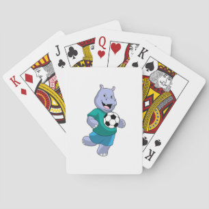 Nijlpaard als voetballer met voetbal pokerkaarten