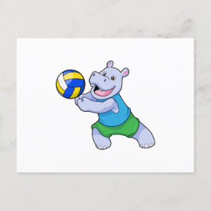 Nijlpaard als Volleybalspeler met Volleybal Briefkaart