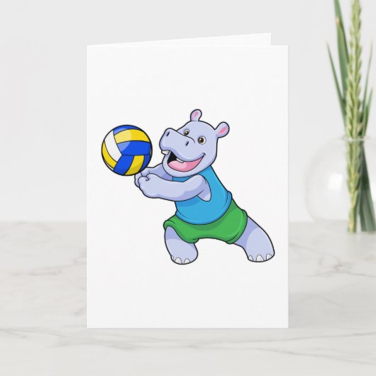 Nijlpaard als Volleybalspeler met Volleybal Kaart (Voorkant)