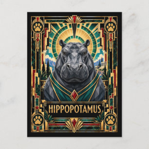 Nijlpaard, Art Deco Wilde Dieren Briefkaart