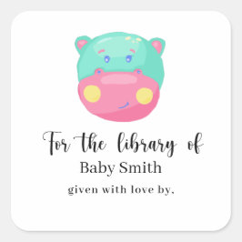Nijlpaard - Baby Shower Bibliotheek Vierkante Sticker