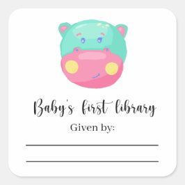 Nijlpaard - Baby Shower boekplaat, boeken voor bab Vierkante Sticker