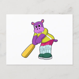 Nijlpaard bij Cricket met cricketbat Briefkaart