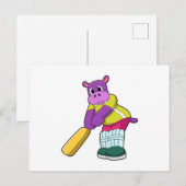 Nijlpaard bij Cricket met cricketbat Briefkaart (Voorkant / Achterkant)