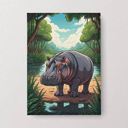 Nijlpaard bij de rivier button (Voorkant)
