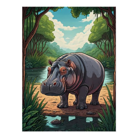 Nijlpaard bij de rivier perfect poster (Voorkant)
