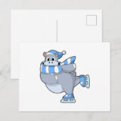 Nijlpaard bij het schaatsen met schaatsen briefkaart (Voorkant / Achterkant)
