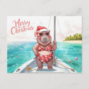 Nijlpaard Bikini Kerst Zeilen Feestdagenkaart