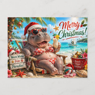 Nijlpaard Bikini Kerst Zeilen Feestdagenkaart